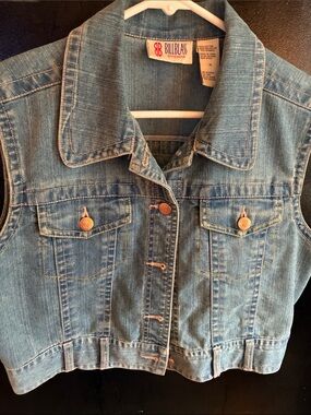bill blass vintage Denim Vest in Blue cropped 90s with belt loops M